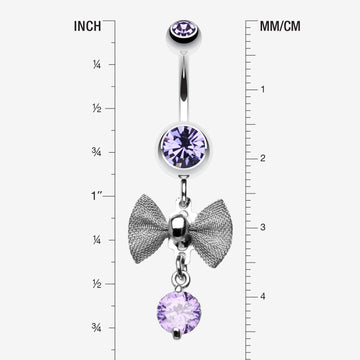Detail View 1 of Dainty Bow Gem Sparkle Belly Ring-Tanzanite